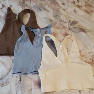 ZENANA Women's Ribbed, Cropped, Tank Tops - Brown, Blue, Cream